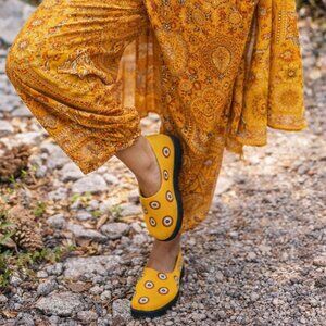 Hand-Painted Boho Espadrilles – Size 6 – Yellow | One of a Kind Artistic Shoes